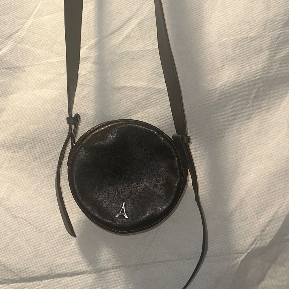 Black Round Crossbody Bag with Silver Accent